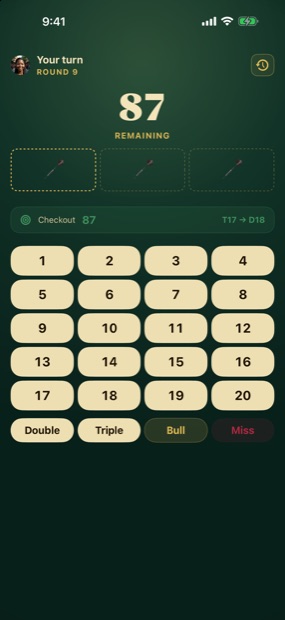 X01 scoreboard with the score-entry pad